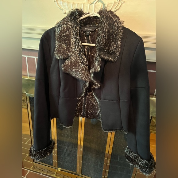 Express Jackets & Blazers - Express faux fur coat reversible black, brown. Sz 2. Sexy. Vintage.